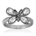 Load image into Gallery viewer, Pewter Crystal Butterfly Ring Size 7