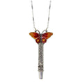Load image into Gallery viewer, Multicolor Enamel Butterfly Etched Filigree Whistle Necklace 30"