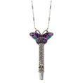 Load image into Gallery viewer, Multicolor Enamel Butterfly Etched Filigree Whistle Necklace 30"