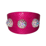 Fuchsia Snake Wide Style Collar With 3 Custom Swarovski Crystal Rivets