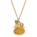 Load image into Gallery viewer, Gold Perched Cat Double Photo Locket Necklace 28"