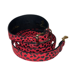 Glam Red & Black Leopard Print Italian Leather Collar & Leash Set