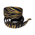 Load image into Gallery viewer, Black & Gold Zebra Print Italian Leather Collar & Leash Set