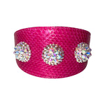 Fuchsia Snake Wide Style Collar With 3 Custom Swarovski Crystal Rivets