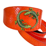 Orange Snake 3 Wide Style Collar & Leash Set With Green Rhinestone Alligators!
