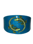 Load image into Gallery viewer, Dark Turquoise 3” Wide Style Snake Collar With Green Rhinestone Alligators