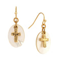 Load image into Gallery viewer, Mother Of Pearl Gold Dove Cross Drop Earrings