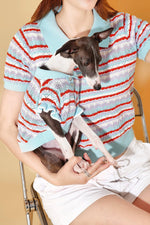 Pet & Me Spring Summer Blue Ocean Crochet Short Sleeve Polo Shirt