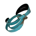 Load image into Gallery viewer, The Tiffany Collection. Gorgeous Turquoise Blue Embossed Croc Italian Leather 3” Wide Style Collar, With Silver Hardware