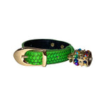 XS/S 7-14 Neon Green Custom Snake Collar/Custom Gold Italian Hardware & Swarovski Crystal Charm