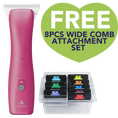 Load image into Gallery viewer, Dog Emerge Clipper Pink with #30W Blade and Free 8Pc Wide Blade Comb Attachment Set by Andis