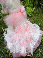 Unique Pet Feather Tutu Dog Lace Dress Princess Dress Pink Swan for Wedding Party Birthday Festival One Piece