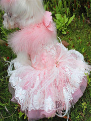 Unique Pet Feather Tutu Dog Lace Dress Princess Dress Pink Swan for Wedding Party Birthday Festival One Piece