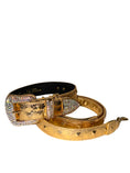 Load image into Gallery viewer, Glam Gold Embossed Studded Italian Leather Collar & Leash Set With Our Custom Swarovski Crystal Buckle