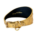 Glam Gold Embossed Studded Italian Leather 3” Wide Style Collar