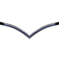 Load image into Gallery viewer, Blue Astra Browband by Southlake Paws featuring a V-shaped design with blue and clear rhinestones on a black base.