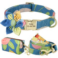 Load image into Gallery viewer, Blue Flower Dog Collar & Leash Set with Matching Poop Bag Case | Personalized Free - Southlake Paws