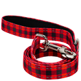 Load image into Gallery viewer, Red plaid dog leash by EcoBark with padded comfort grip and metal clip, available in 4ft, 5ft, and 6ft lengths for small and