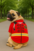 Load image into Gallery viewer, Parisian Pet 'Fire-Barker' Halloween Costume for Dogs & Cats – Firefighter Dog Costume, Pet Halloween Outfit, Red and Yellow