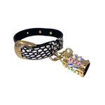 XS 7-14 White & Navy Polka Dot Snake Collar/Custom Gold Italian Hardware & Our Swarovski Crystal Charm & Pearl