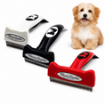 Load image into Gallery viewer, De-Shedding Dog Brush for Long Hair by Southlake Paws, featuring three color options: white, black, and red, with a dog nearb
