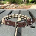 Load image into Gallery viewer, Coiled Charm Hand Braided Dog Collar in Olive, Light Tan, & Coyote Brown Diamonds