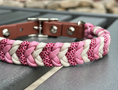 Load image into Gallery viewer, Coiled Charm Hand Braided Dog Collar in Pink, Red Diamonds, & Cream - Southlake Paws