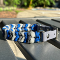 Load image into Gallery viewer, Coiled Charm Hand Braided Dog Collar in Royal Blue, Graphite, & White - Southlake Paws