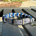 Load image into Gallery viewer, Coiled Charm Hand Braided Dog Collar in Royal Blue, Graphite, & White