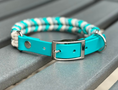 Load image into Gallery viewer, Coiled Charm Hand Braided Dog Collar in Teal, Cream, & Teal Diamonds - Southlake Paws
