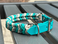 Load image into Gallery viewer, Coiled Charm Hand Braided Dog Collar in Teal, Cream, & Teal Diamonds - Southlake Paws