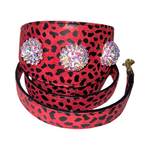 Glam Red & Black Leopard Print Italian Leather Collar & Leash Set