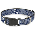 Load image into Gallery viewer, Plastic Clip Collar - Bandana/Skulls Royal/White