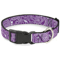 Load image into Gallery viewer, Plastic Clip Collar - Bandana/Skulls Purple/White