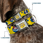 ANIMANIACS Title Logo Full Color Yellow Seatbelt Buckle Collar - Animaniacs Yakko Wakko and Dot Poses Yellow/Blue