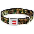 Load image into Gallery viewer, MARVEL UNIVERSE MARVEL Full Color Red White Seatbelt Buckle Collar - LOKI Poses Black/Gold/Green