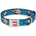 Load image into Gallery viewer, MARVEL UNIVERSE MARVEL Full Color Red White Seatbelt Buckle Collar - Kawaii Thor Poses/Hammer Monogram Blues