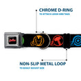 Load image into Gallery viewer, MARVEL AVENGERS Logo Full Color Black/Red/White Seatbelt Buckle Collar - Marvel Avengers Superhero Logos Black/Multi Color