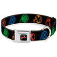Load image into Gallery viewer, MARVEL AVENGERS Logo Full Color Black/Red/White Seatbelt Buckle Collar - Marvel Avengers Superhero Logos Black/Multi Color