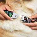 Load image into Gallery viewer, Southlake Paws MARVEL AVENGERS Logo Seatbelt Buckle Collar in black, red, and white featuring superhero and villain poses.