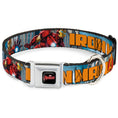 Load image into Gallery viewer, MARVEL AVENGERS Logo Full Color Black/Red/White Seatbelt Buckle Collar - IRON MAN w/Avengers Logo Cityscape