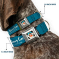 Load image into Gallery viewer, Beach Dawg Care Paw Logo Full Color Black Seatbelt Buckle Collar - BEACH DAWG CARE ALL DOGS ARE EQUAL Turquoise/White
