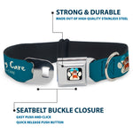 Beach Dawg Care Paw Logo Full Color Black Seatbelt Buckle Collar - BEACH DAWG CARE ALL DOGS ARE EQUAL Turquoise/White