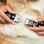 Beach Dawg Care Paw Logo Full Color Black Seatbelt Buckle Collar - BEACH DAWG CARE ALL DOGS ARE EQUAL Black/White