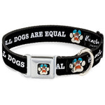 Beach Dawg Care Paw Logo Full Color Black Seatbelt Buckle Collar - BEACH DAWG CARE ALL DOGS ARE EQUAL Black/White
