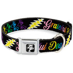 Dancing Bear Black/Silver Seatbelt Buckle Collar - Grateful Dead Script w/Bears & Skeletons Black/Multi Color