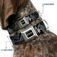 Load image into Gallery viewer, Batman Black Silver Seatbelt Buckle Collar - BATMAN w/Bat Signals & Flying Bats Black/White