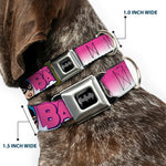 Batman Black/Silver Seatbelt Buckle Collar - BATGIRL Bubble Letters w/Stars Pink/White