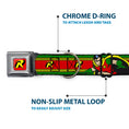 Load image into Gallery viewer, Robin "R" Logo Full Color Red/Black/Yellow Seatbelt Buckle Collar - Robin Action Pose/"R" Logo Stripe Green/Yellow/Red/Black