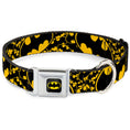 Load image into Gallery viewer, Batman Full Color Black Yellow Seatbelt Buckle Collar - Bat Signals Stacked w/CLOSE-UP Yellow/Black
